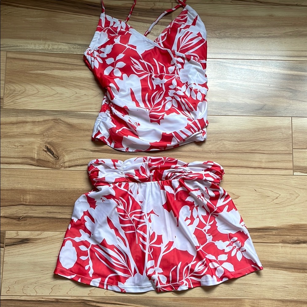 Red and White Floral Two-Piece Set